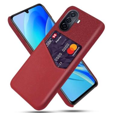 Imagem de Capa para Huawei Enjoy 50,Anti-deslizamento,Proteção contra quedas de 360°,Resistência à impressão digital,Tela e caso de couro PU com 1 slot de cartão atrás-Red