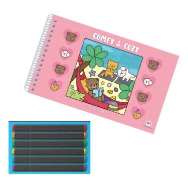 Imagem de Livro Colorir Comfy & Cozy Rosa E 6 Canetinhas Ponta Dupla, Rosa-chicl