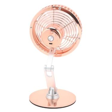 Imagem de Aqur2020 Ventilador de Mesa Retro de Metal, 3 Velocidade Ajustável de Metal Silencioso 360 Graus de Rotação Recarregável Três Eixos Dobráveis Mini fã de Mesa USB (Rose Gold)