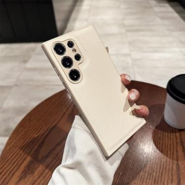 Imagem de Capa de celular luxuosa com textura de couro para Samsung Galaxy S24 S23 S22 S21 Plus, ultra à prova de choque, proteção de câmera, capa protetora fosca, branco antigo, para S22 Ultra