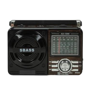 Imagem de Rádio Portátil 1088 com Bluetooth Bivolt com USB Cartão SD Auxiliar P2 e Pilhas Entrada AC Recarregável AM FM SW (Marrom)
