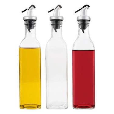 Imagem de Kit 3 Galheteiro de Vidro Porta Azeite 500ml Garrafa Mesa com Bico Dos