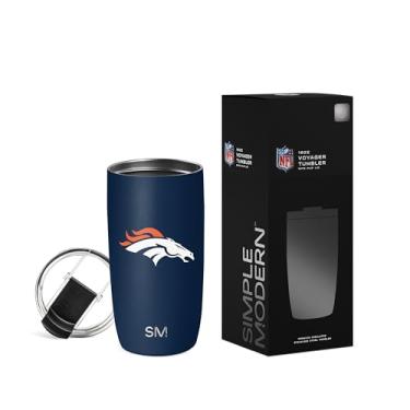 Imagem de Simple Modern Copo de café de viagem oficialmente licenciado NFL Denver Broncos 473 ml com tampa flip | Copo de aço inoxidável | Presentes de futebol para homens, mulheres | Coleção Voyager | Denver