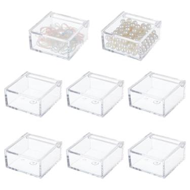 Imagem de BENECREAT Caixa de acrílico transparente de 8 peças com tampa articulada, recipiente quadrado multiuso de 5 x 6 x 4 cm, caixa de armazenamento pequena para grampos, fita adesiva, clipes de papel