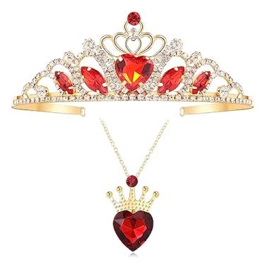 Imagem de KDLCY Evie Coroa de coração vermelho e colar Descendentes 3 Tiara Dourada Conjunto de Joias Rainha de Copas Fantasia Eive para Meninas Adolescentes Festa de Halloween, 5.1"(L) x 5.1"(W) x 1.72"(H), Goldstone