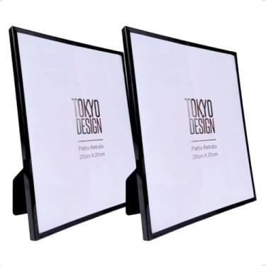 Imagem de Porta Retrato MultiArt Tokyo Design, 20x25 cm, Kit 2 Peças, Aço Inox com Veludo, Horizontal e Vertical (Preto Brilhante)