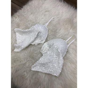 Imagem de Top Cropped Paetê Lantejoula Brilhante Com argola Top com brilho Carna