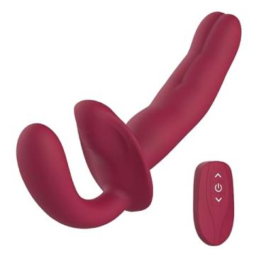 Imagem de Vibrador Feminino Casal Dupla Penetração Strapless com Controle Remoto Olive 10 Intensidades Recarregável Flexível Silicone