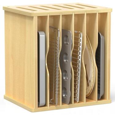 Imagem de sandpaint Divisores de bandeja de armário de madeira de 7 camadas, divisor de bandeja de armário de cozinha para panelas, bandejas de armazenamento, bandejas de cozimento, tábua de cortar