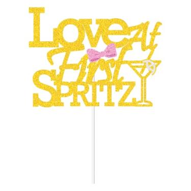 Imagem de Topos de bolo Love at First Spritz, decorações de festa de chá de panela Aperol Spritz, decorações Love At First Spritz, laranja meninas nupciais brunch casal chuveiro despedida de solteira decoração