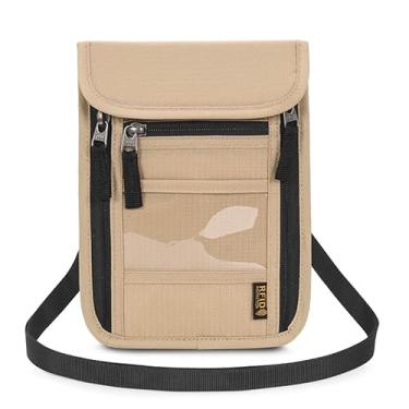 Imagem de ROOSALANCE Porta-passaporte para viagem, bolsa de pescoço carteira de viagem com bloqueio RFID, Caqui