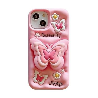 Imagem de QoKcoahn Capa para iPhone 12/12 Pro, capas de telefone kawaii, 3D, engraçadas, fofas, desenhos animados, rosa, borboleta, flor, capa com suporte macio de silicone, gel, proteção contra quedas, mulheres e meninas para iPhone 12/12 Pro