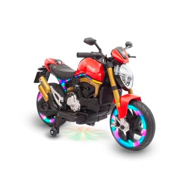 Imagem de Bang Toys - Moto Elétrica Infantil Lightning Rider 12V - com Rodas de Treinamento, Luzes de LED, Sons, Entrada USB/MP3, Bluetooth e Suspensão - Suporta até 30kg - Cor Vermelho