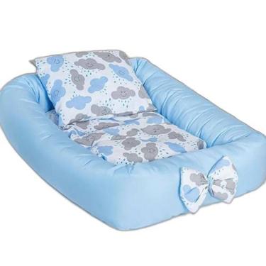 Imagem de Kit Ninho Redutor Berço Baby Menino Nuvem Azul Claro 4 Peças