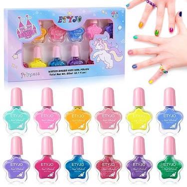 Imagem de ETYJO Kit de esmalte infantil de 12 cores, não tóxico, à base de água, natural, seguro, baixo odor, descascador, secagem rápida, para meninas de 3 a 12 anos, conjunto de esmaltes para presente de