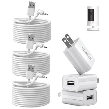 Imagem de OLAIKE (Pacote com 3) Cabo de carregamento de 5 m para bateria Ring Stick Up/Plug-in 3ª geração e bateria Ring Spotlight Cam, adaptador de energia à prova de intempéries, mantenha a carga da sua
