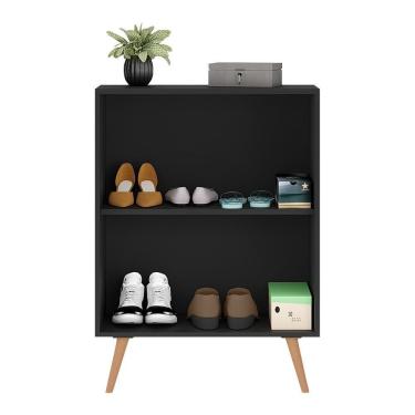 Imagem de Sapateira 2 Portas Retrô Com Espelho Nina Preta/natural