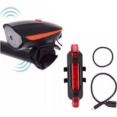 Imagem de Kit Bike Lanterna Strobo Buzina + Farol Traseiro Led Usb - B2T