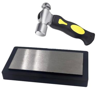 Imagem de Ferramenta de joalheiro de bigorna plana de bloco de banco de aço com bloco de borracha resistente, martelo de estampagem de joias, ferramentas de estampagem de metal para fabricação de joias e