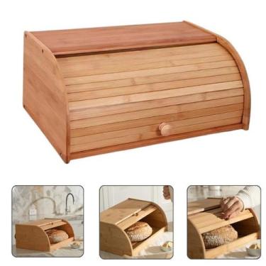 Imagem de Porta Pão Grande Cesta Em Bambu Natural Com Tampa Retrátil - Clink