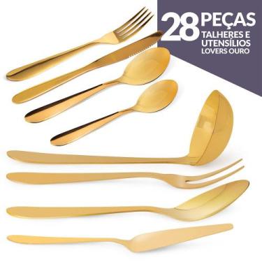 Imagem de Jogo de Talheres 6 pessoas 28 peças Ouro Lovers Gourmet Mix