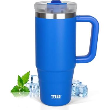 Imagem de TYESO Copo de 1,134 g com alça | Copo isolado reutilizável de aço inoxidável garrafa de água caneca de viagem compatível com porta-copos | Presentes para mulheres Ele Ela | Coleção Trek H2.O (azul