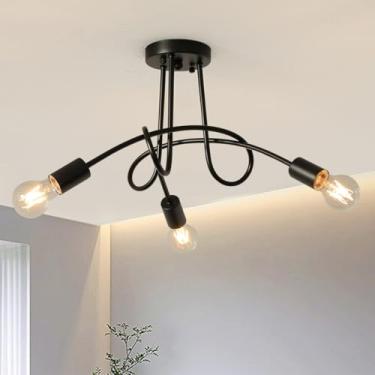 Imagem de Lanpesting Luminária de teto Modern Farmhouse, lustre espiral de 3 luzes, metal preto