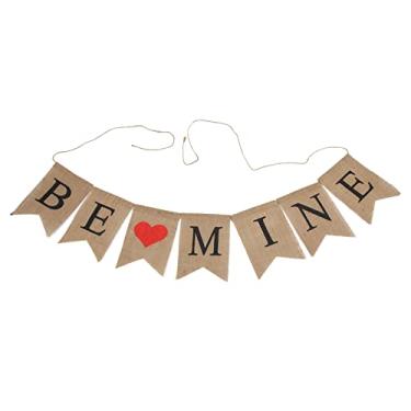 Imagem de Pssopp Banner de aniversário BE Mine juta banner de dia dos namorados faixa de coração para aniversário de casamento decorações de festa de aniversário banners