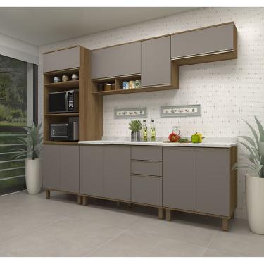 Imagem de Cozinha Modulada Compacta 5 Peças Com Tampo E Espaço Para Fo Avelã/fumê