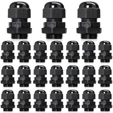 Imagem de 24 peças 1/5.1 cm preto NPT prensa-cabos IP68 conectores à prova d'água para caixa elétrica cabo de nylon alívio de tensão