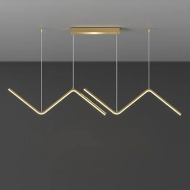 Imagem de Luz Pendente Led Ondulada, Luz Nórdica Moderna Da Ilha Ajustável Linear Pendurada Lâmpada Luminária De Teto Para Mesa De Jantar, Black+warm White, 90cm 26W