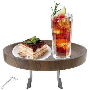 Imagem de LCZNXJJY Bandeja de apoio de braço de sofá de madeira, suporte de copo de bambu ajustável, bandeja de braço de sofá, mesa de clipe de sofá para bebidas, lanches, controles remotos e telefones