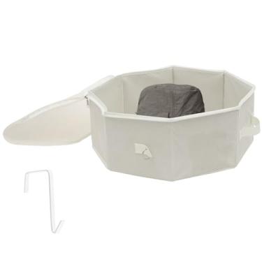 Imagem de Caixa de chapéu para viagem e armazenamento, estojo organizador de tampa dobrável com alça, economize espaço de viagem com papelão para armário, mulheres e homens (off-white)