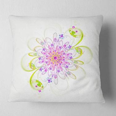 Imagem de Designart Purple Green Glowing Fractal Flower Manta Floral Sala de Estar, Sofá, Almofada + Capa de Almofada Estampada em ambos os lados 66 cm x 66 cm