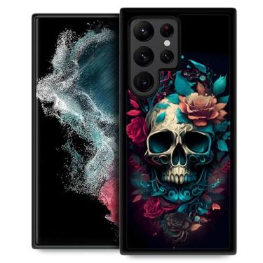 Imagem de DAIZAG Capa compatível com Samsung Galaxy S23 Ultra, caveira com flores, TPU macio, antiqueda, anti-arranhões, capa de proteção completa de 360 graus