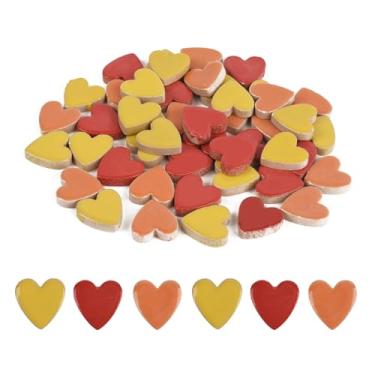Imagem de Redvigh Azulejos de mosaico em forma de coração 200 g, faça-você-mesmo azulejos de cerâmica criativos para artesanato faça você mesmo, vasos de flores, porta-retrato 2,3 x 2,3 cm (vermelho, laranja e