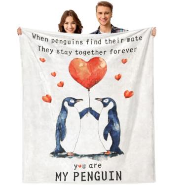 Imagem de ownmysty Presentes para esposa, marido, para mulheres, homens, romântico, eu te amo, cobertor de pinguim, presente de aniversário para casais, namorado, namorada, meias de Natal