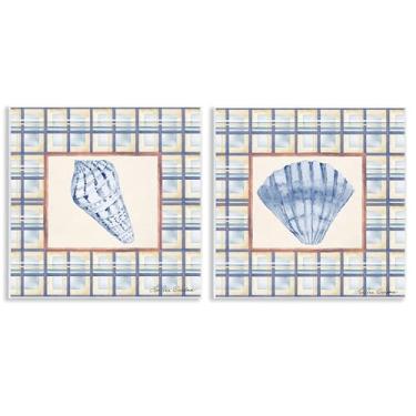 Imagem de Stupell Industries Conjunto de arte de placa de parede Sea Treasures Over Pattern 2 peças, design por Lee Ann Sanders, 12 x 12