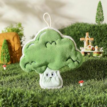Imagem de Toalhas de mão de vegetais engraçadas toalhas de cozinha absorventes toalha de prato, toalha de mão absorvente de lã coral de microfibra para cozinha, banheiro, quarto, 24 x 26 cm, brócolis
