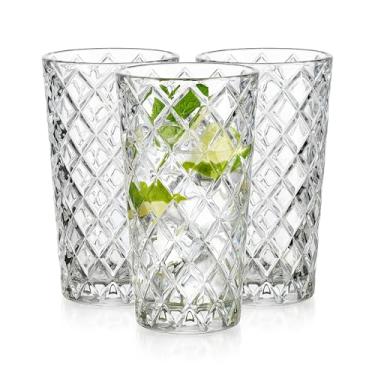 Imagem de Glaver's Conjunto de 10 copos Highball Copos altos. Copos de vidro texturizados de 400 ml com corte de diamante. Copos de vidro elegantes. Copos de cozinha. Água, chá gelado, suco, coquetel.