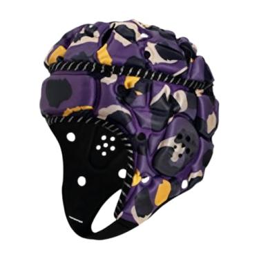 Imagem de Dynwave Capacete de rúgbi, chapéu macio acolchoado anticolisão, boné esportivo para futebol, treinamento de futebol americano, Amarelo Roxo