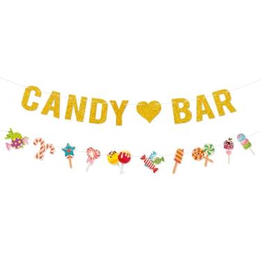 Imagem de Decorações de festa Candyland, 2 peças, faixa de barra de chocolate dourada com glitter pré-amarrado, faixa de guirlanda de pirulito para aniversário, casamento, decorações de festa de Natal, chá de