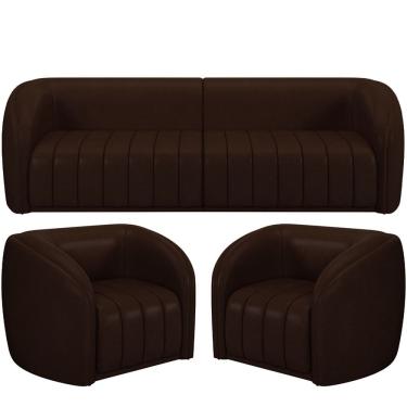 Imagem de Kit Sofá 4 Lugares Para Sala 252cm com 02 Poltronas Lazio M03 Corano Marrom - Lyam Decor