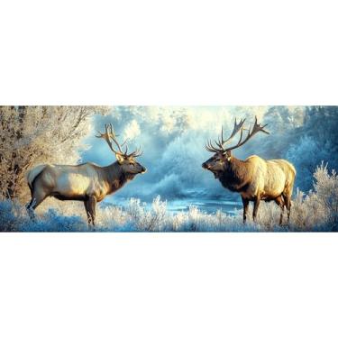 Imagem de Yomiie Kits de arte de diamante 5D grandes para adultos, arte de pintura de diamante de alce de inverno, animais faça você mesmo, kits de brocas redondas completas, bordado, strass, cristal, cristal