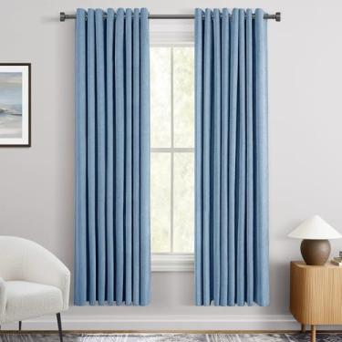 Imagem de Cortinas blecaute azuis de 160 cm de comprimento para quarto com ilhós, cortina de veludo chenille, bloqueio de luz, isolamento térmico, rústico, texturizado, moderno, casa de fazenda, sala de estar