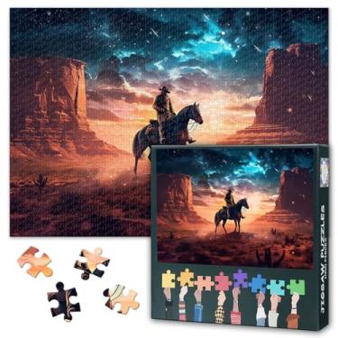 Imagem de Quebra-cabeça adulto 1000 peças, cowboy ocidental 1000 peças quebra-cabeça para adultos, cowboy quebra-cabeça 1000 peças, jogos desafiadores tamanho final 19,69 x 27,56 polegadas