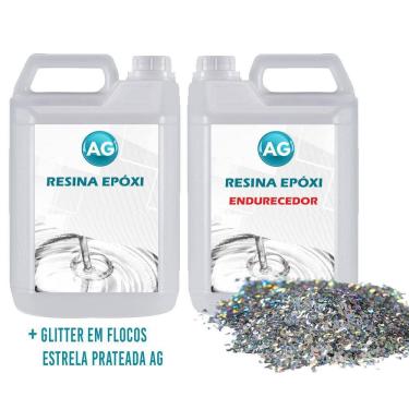 Imagem de Resina Epóxi 1Kg + Glitter Em Flocos Lua De Prata Ag Alta Es