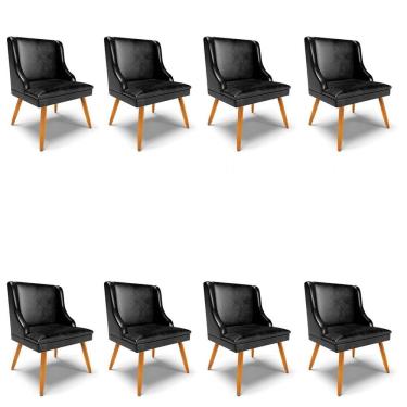 Imagem de Kit 8 Cadeiras Estofadas para Sala de Jantar Pés Palito Lia Sintético Premium Preto - Ibiza