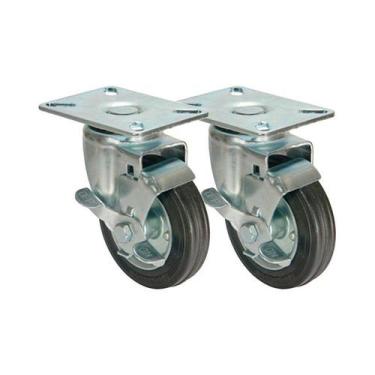 Imagem de Kit 2 un roda rodízio giratório freio borracha maciça 4 pol - AJAX