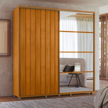 Imagem de Guarda Roupa Casal Ripado com Espelhos 2 Portas de Correr com Pés em MDF Monet Madetec